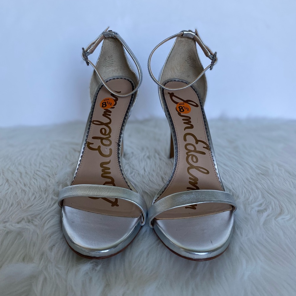 - Sam Edelman Ariella Ankle Strap Soft Silver Leather Heel 8.5